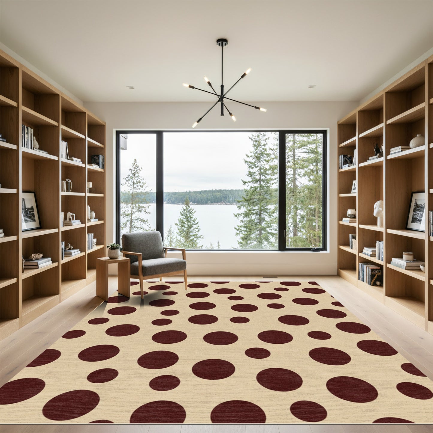Crimson Polka Dot Background Round Rug