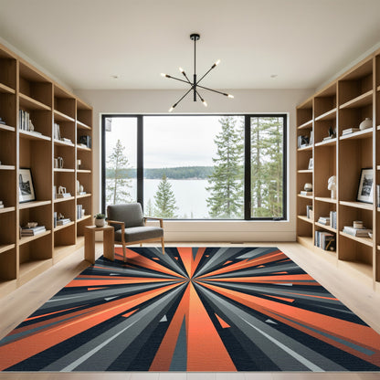 Modern Burnt Orange Gray Radial Burst Rug