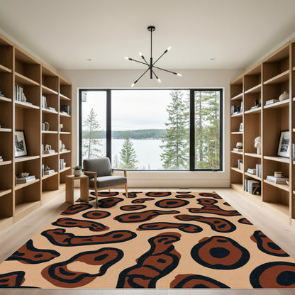 Brown Black Animal Print Round Shapes Rug
