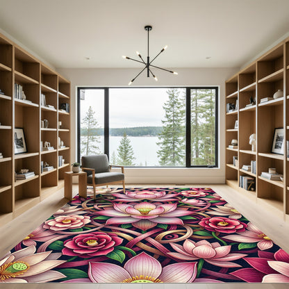 Pink Lotus Floral Intertwined Rug