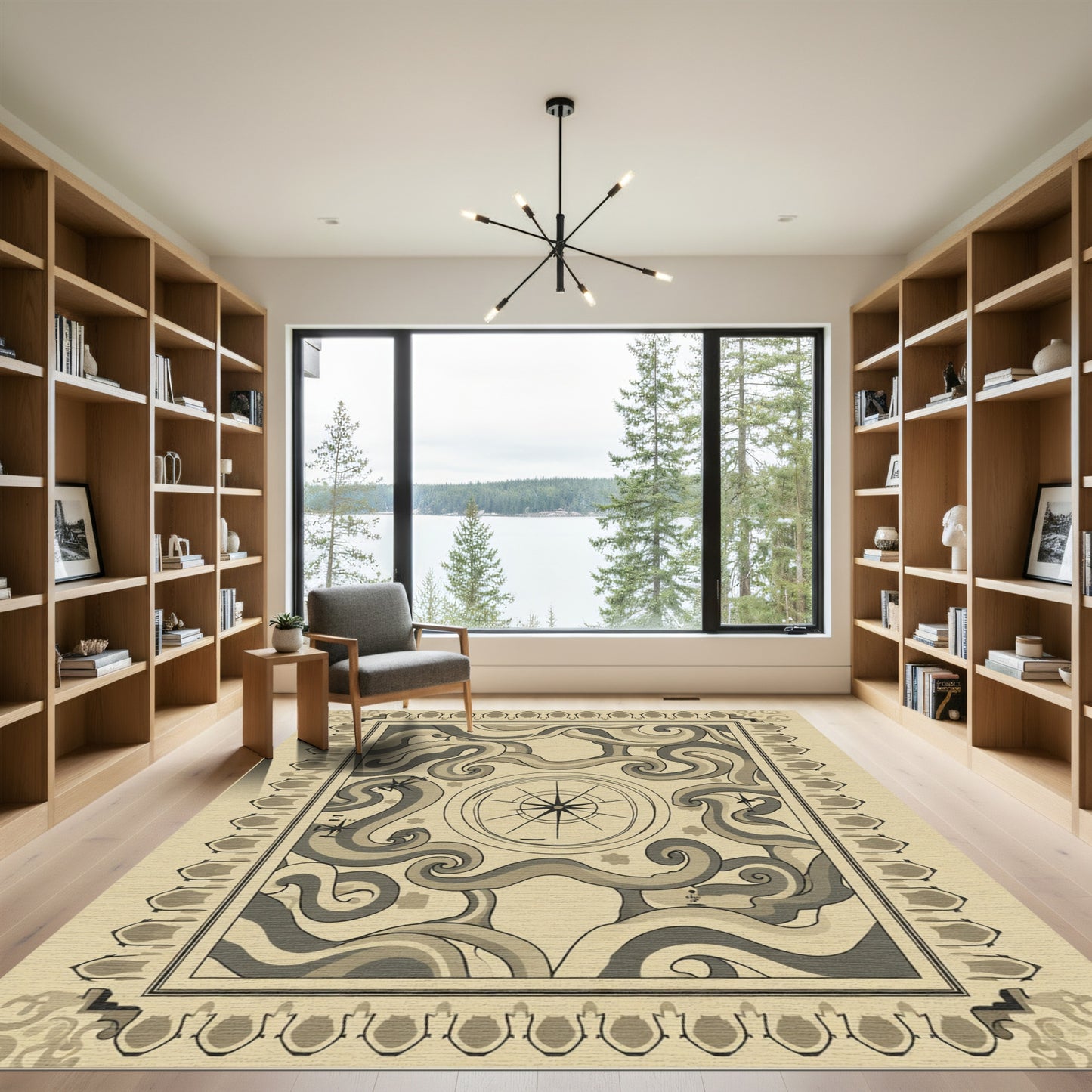 Nautical Compass Swirls Earth Tones Rug