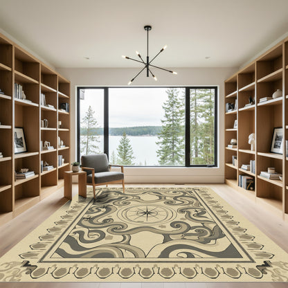 Nautical Compass Swirls Earth Tones Rug