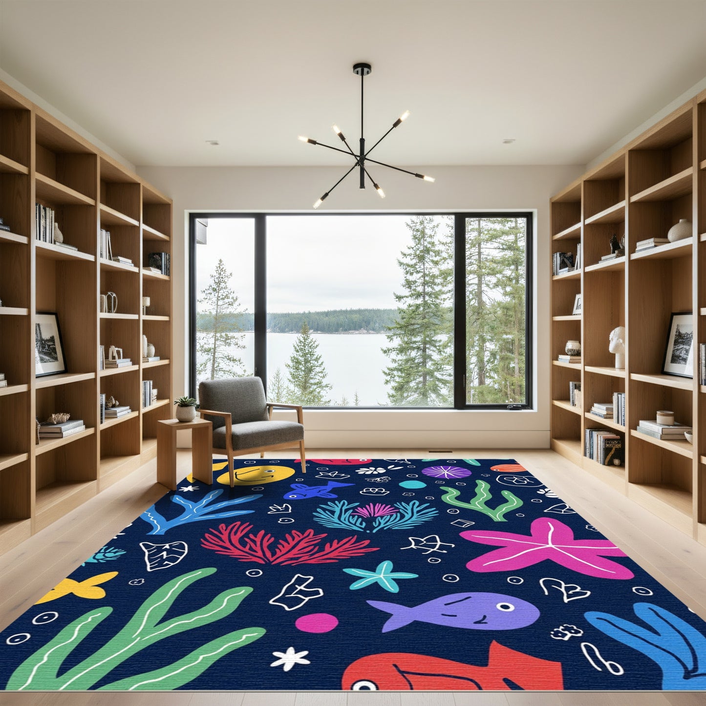 Vivid Marine Life Coral Fish Collection Rug