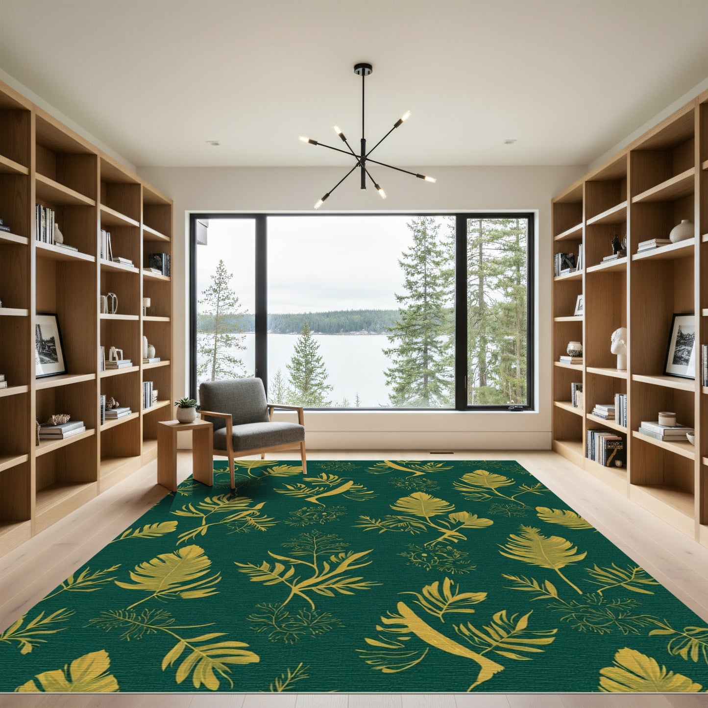 Emerald Green Golden Foliage Arrangement Rug