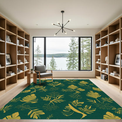 Emerald Green Golden Foliage Arrangement Rug