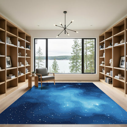 Deep Blue Nebula Starry Night Sky Rug