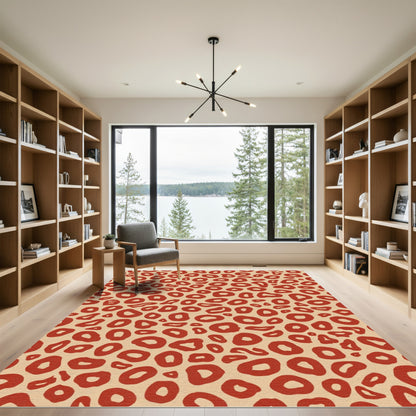 Crimson Spots Beige Abstract Art Rug