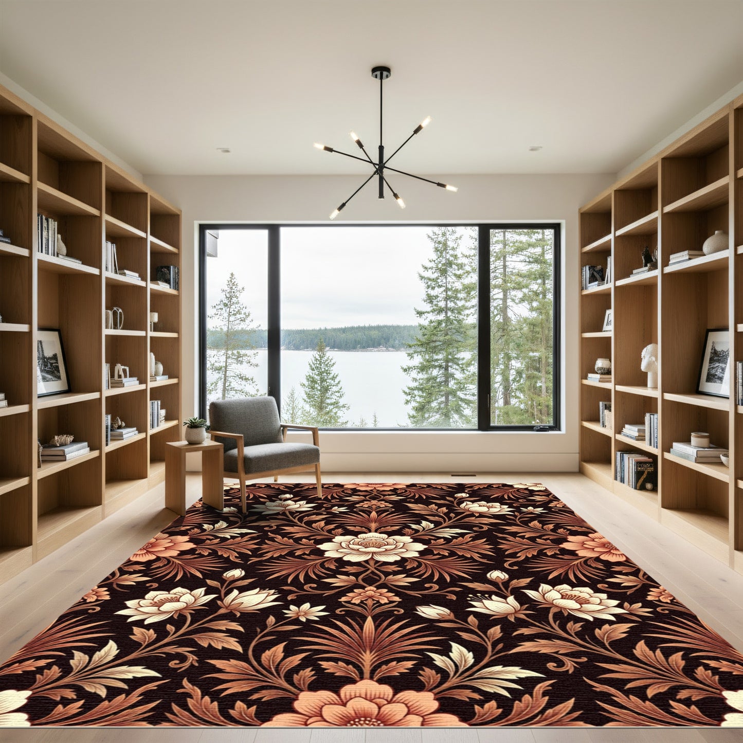 Vintage Copper Floral Damask Botanical Rug