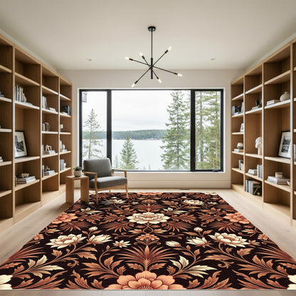 Vintage Copper Floral Damask Botanical Rug