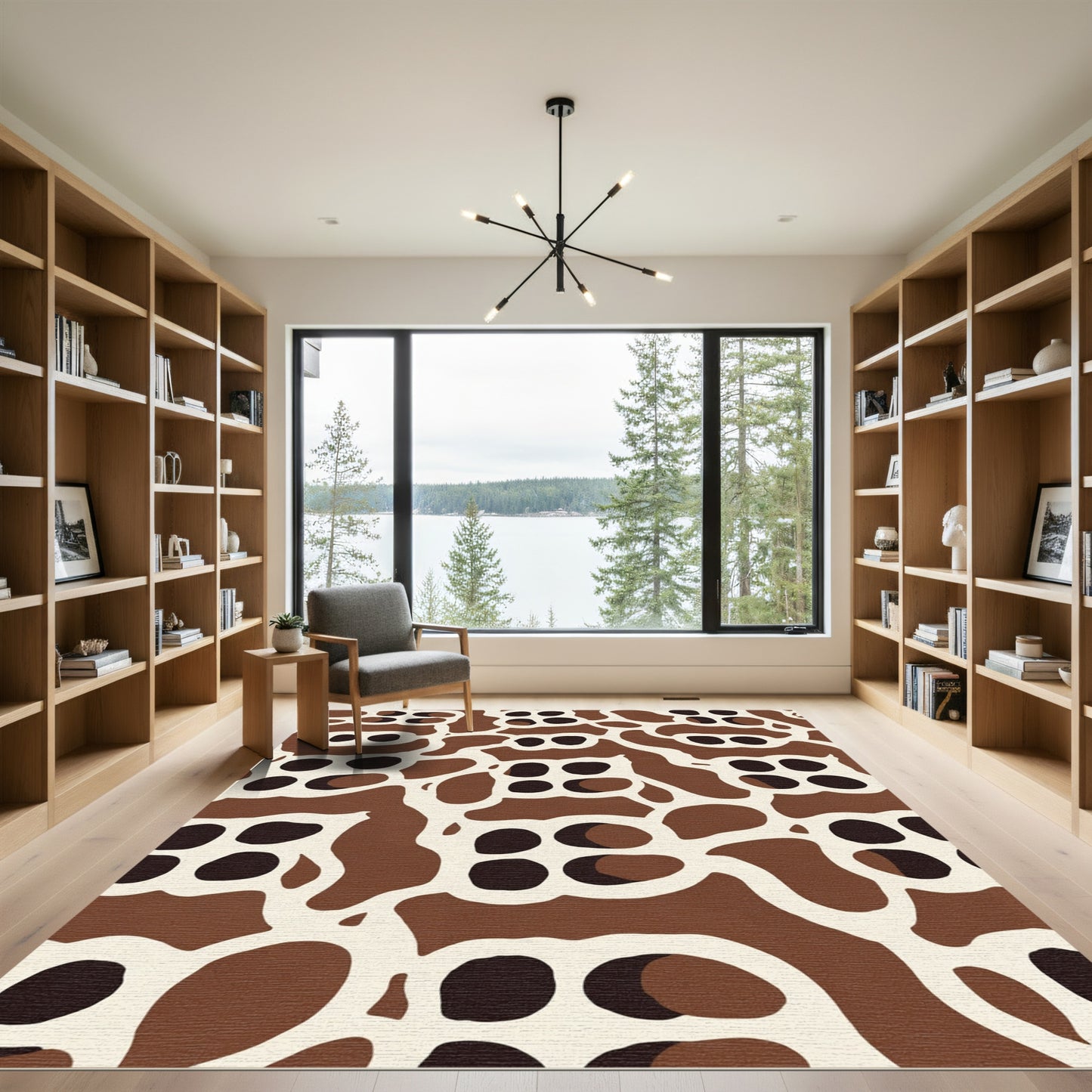 Brown Ivory Abstract Organic Shapes Rug