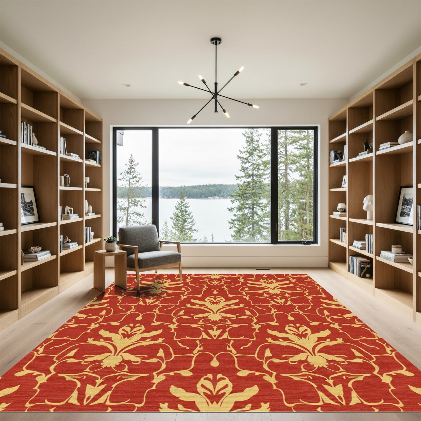 Crimson Gold Baroque Floral Damask Rug
