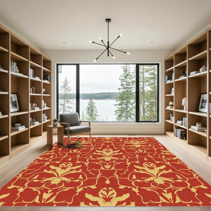 Crimson Gold Baroque Floral Damask Rug