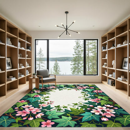 Pink Blossom Ivy Vine Frame Rug