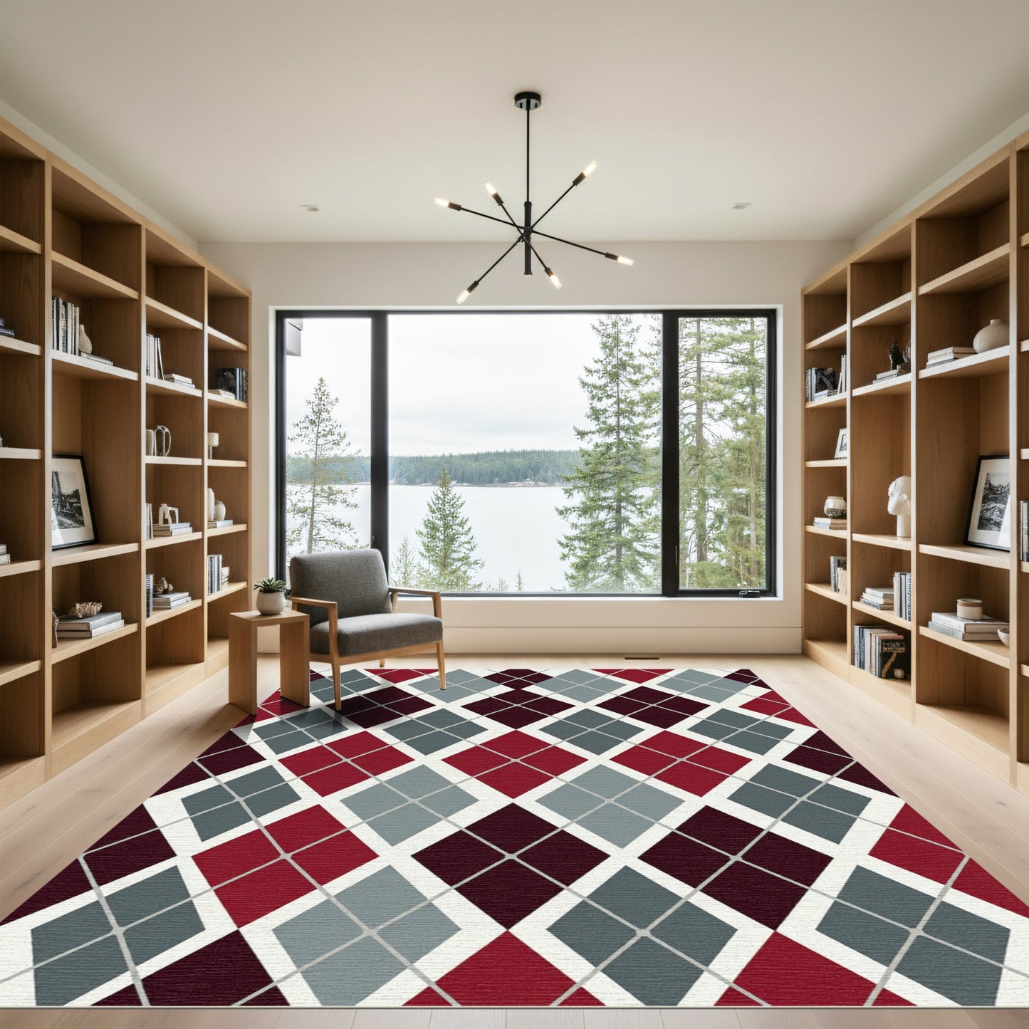 Burgundy Gray Diamond Argyle Rug