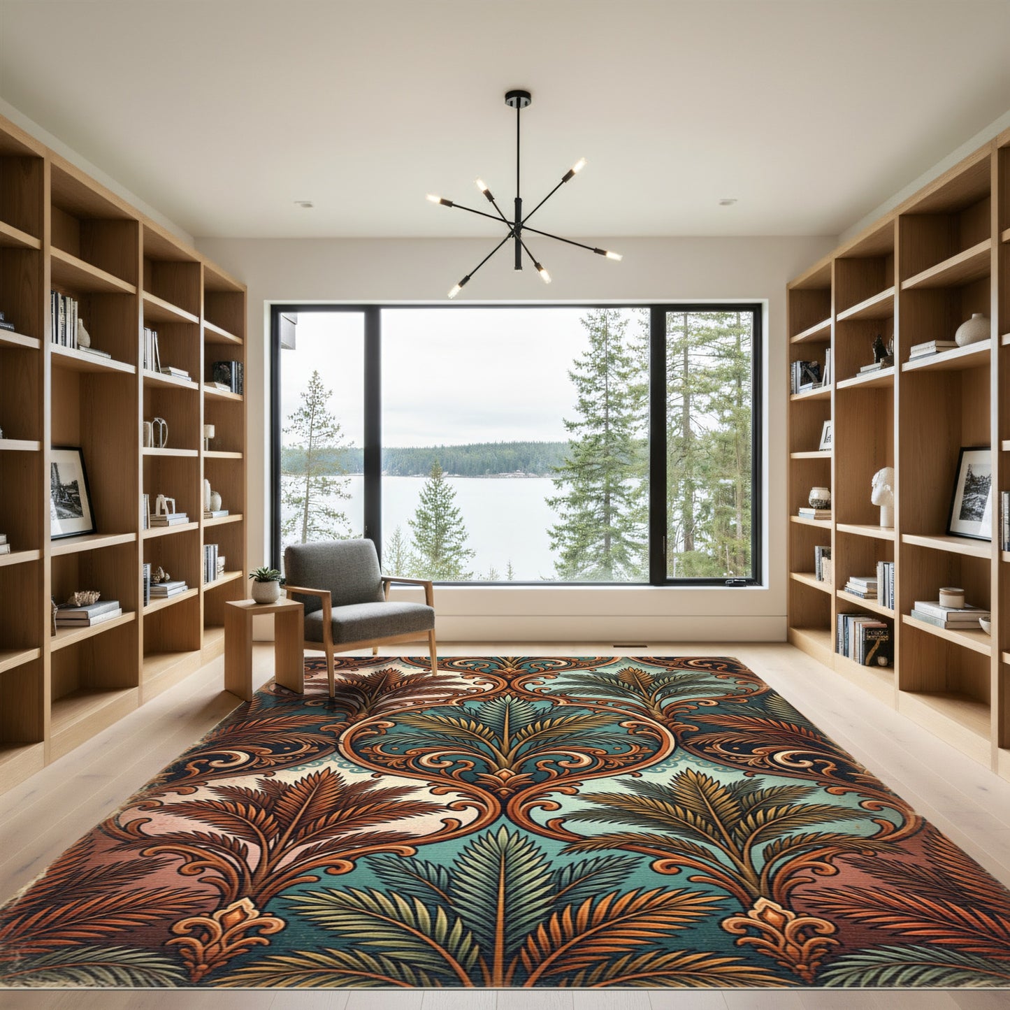 Ornate Teal and Copper Tropical Medallion Rug