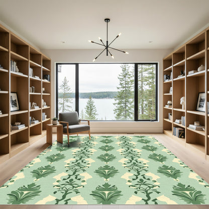 Sage Green Horse Silhouette Floral Rug