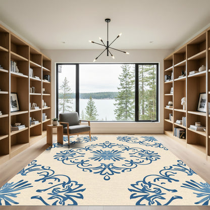 Navy Blue Classic Floral Medallion Rug
