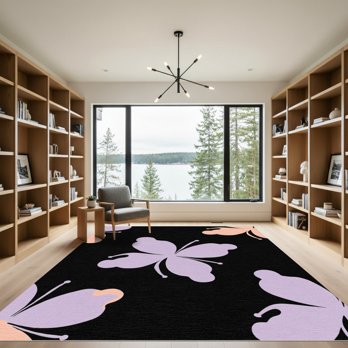 Sweet Purple Peach Butterfly Silhouettes Rug