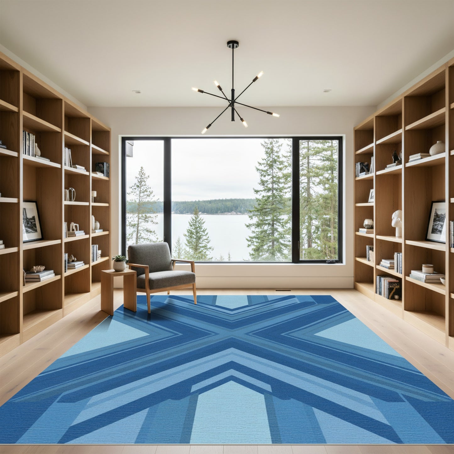 Modern Blue Geometric Arrow Rug