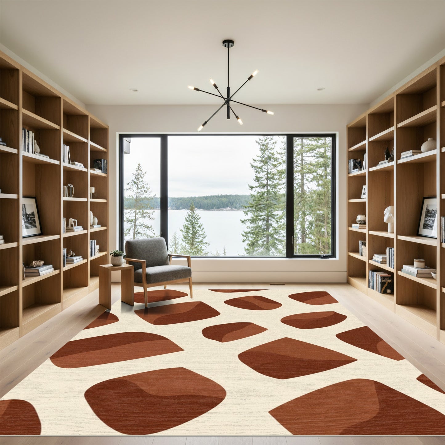 Rich Brown Abstract Organic Shapes Rug