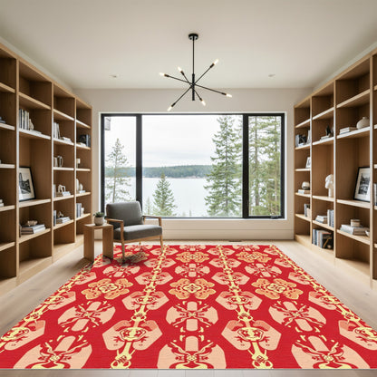 Red Yellow Ornate Medallion Rug