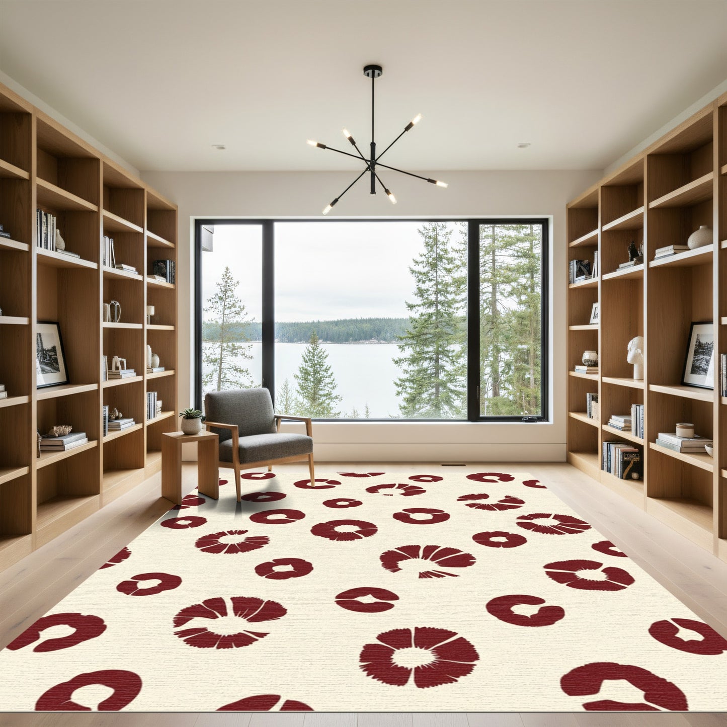 Crimson Rings Scattered Abstract Rug