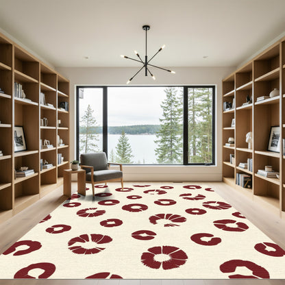 Crimson Rings Scattered Abstract Rug