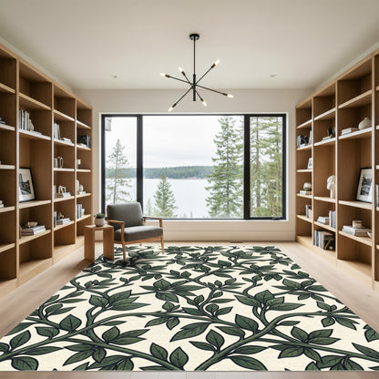 Cream Vintage Green Leafy Vine Rug