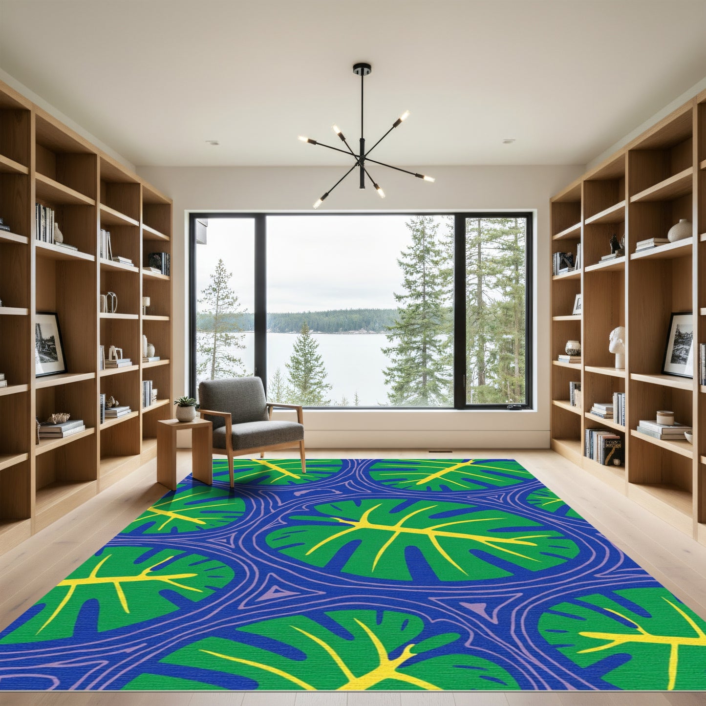Vibrant Green Leaf Vein Composition Rug