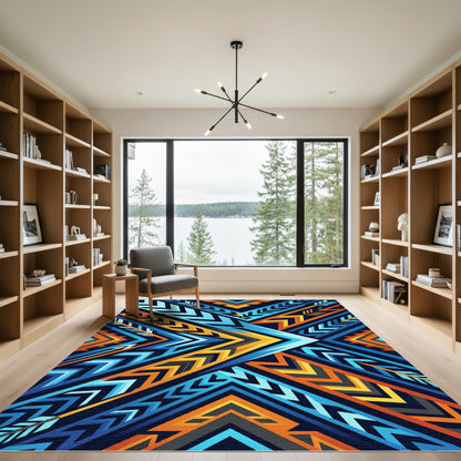 Vibrant Blue Orange Geometric Arrows Rug