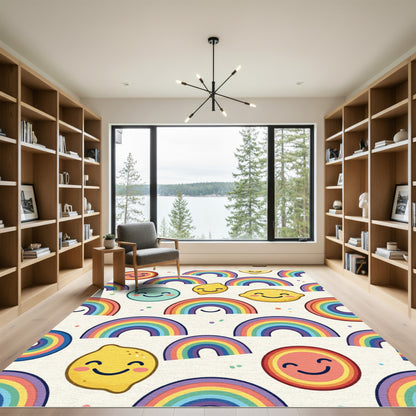 Cheerful Rainbow and Lemon Smile Accent Rug