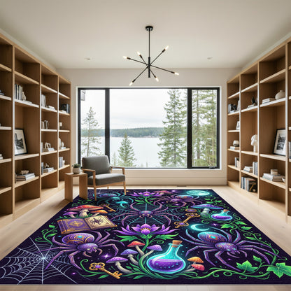 Mystical Purple Spider Lunar Forest Flora Rug