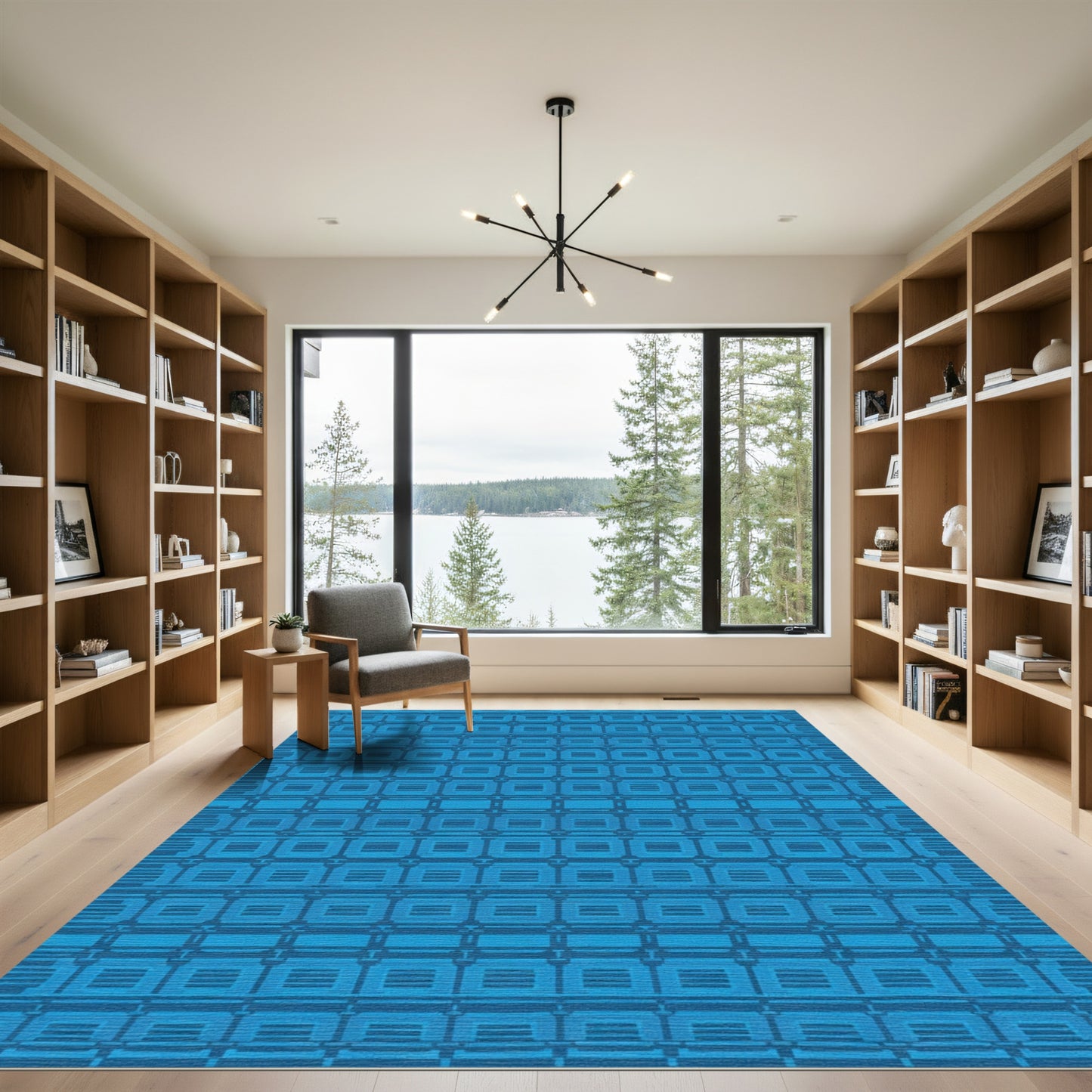 Deep Blue Rectilinear Geometric Collage Rug
