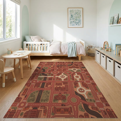 Warm Terracotta City Grid Rug