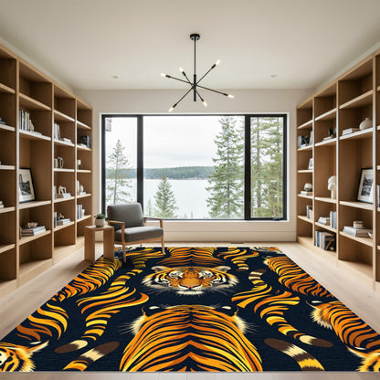 Bold Tiger Face and Tail Composition Rug