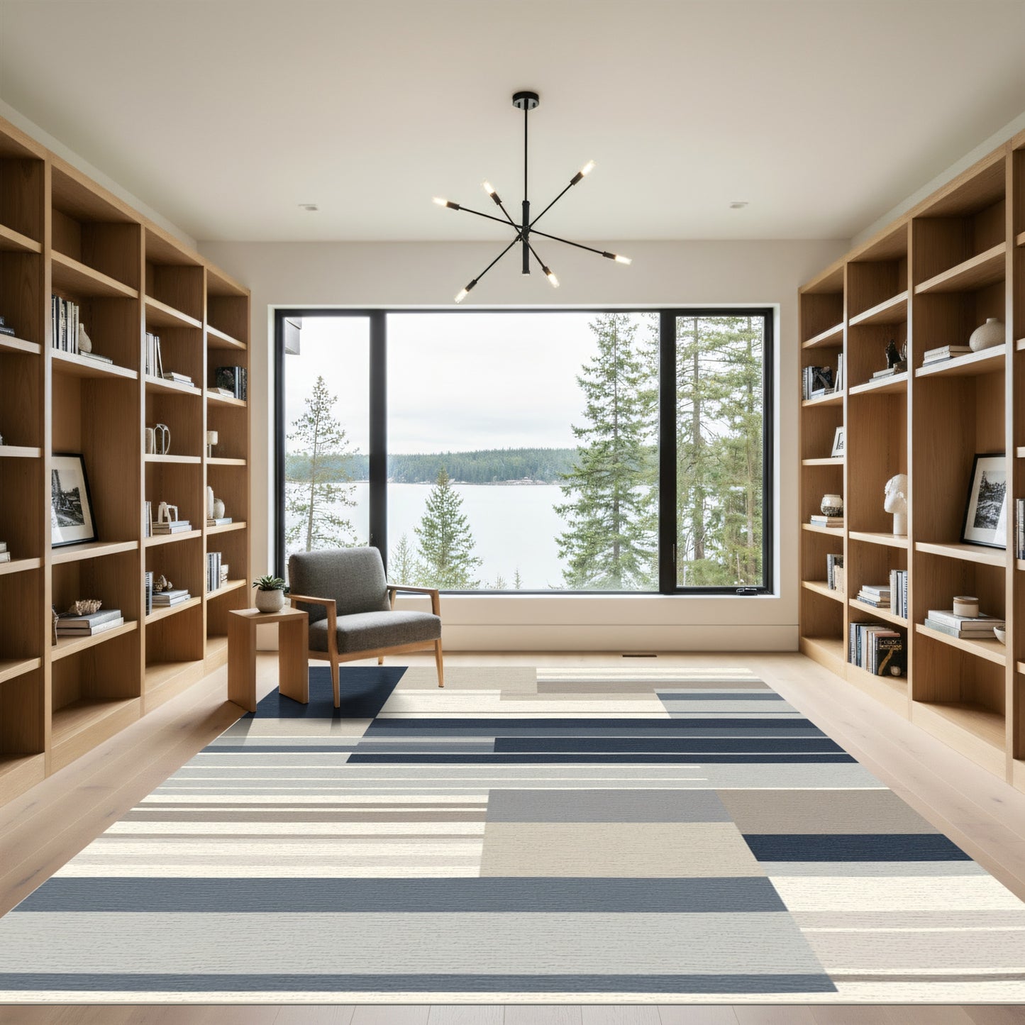 Abstract Blue Gray Stripe Rectangle Rug