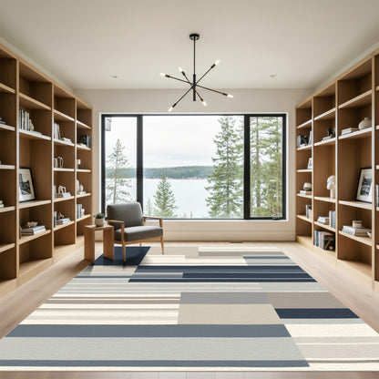 Abstract Blue Gray Stripe Rectangle Rug