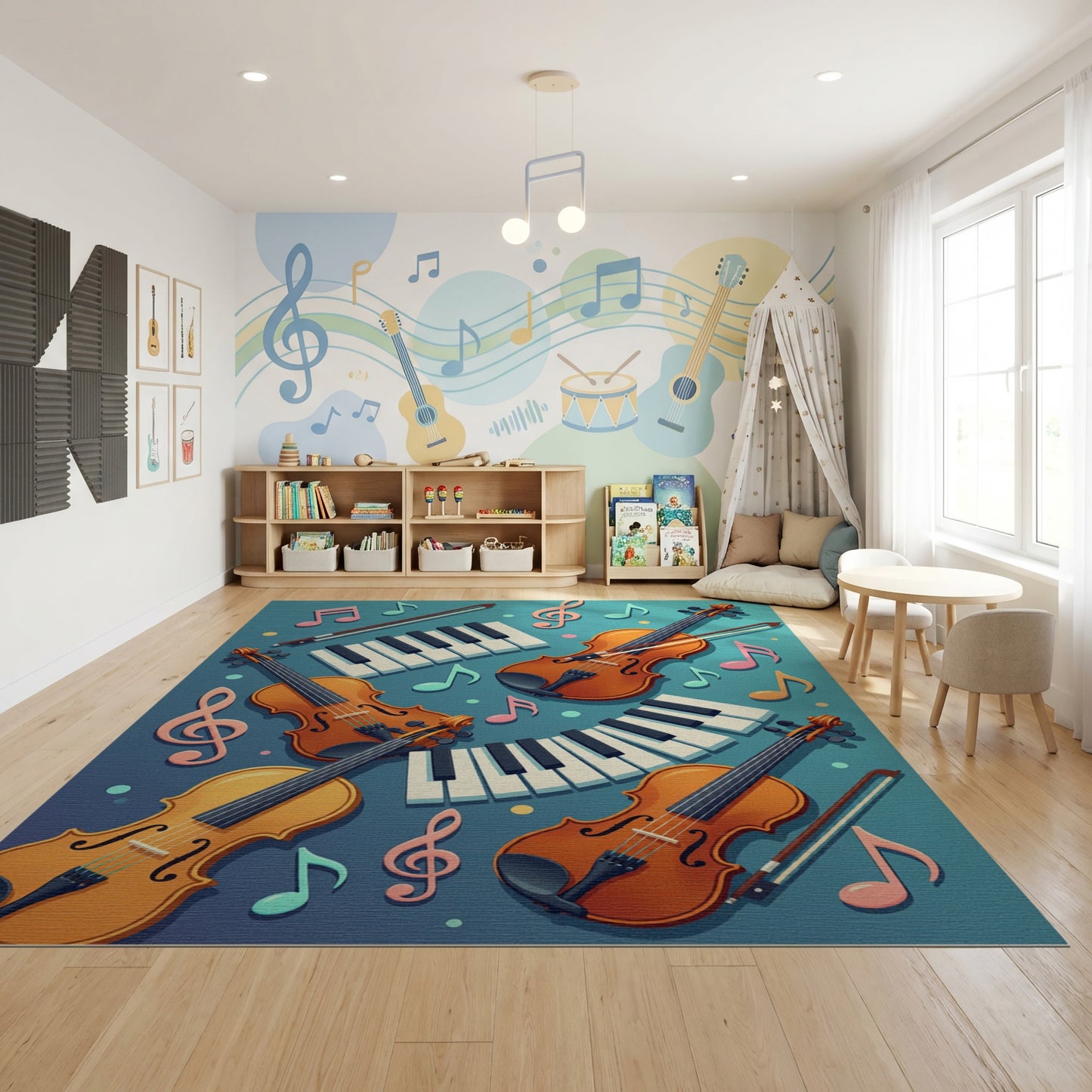 Whimsical Violin Piano Notes Rug