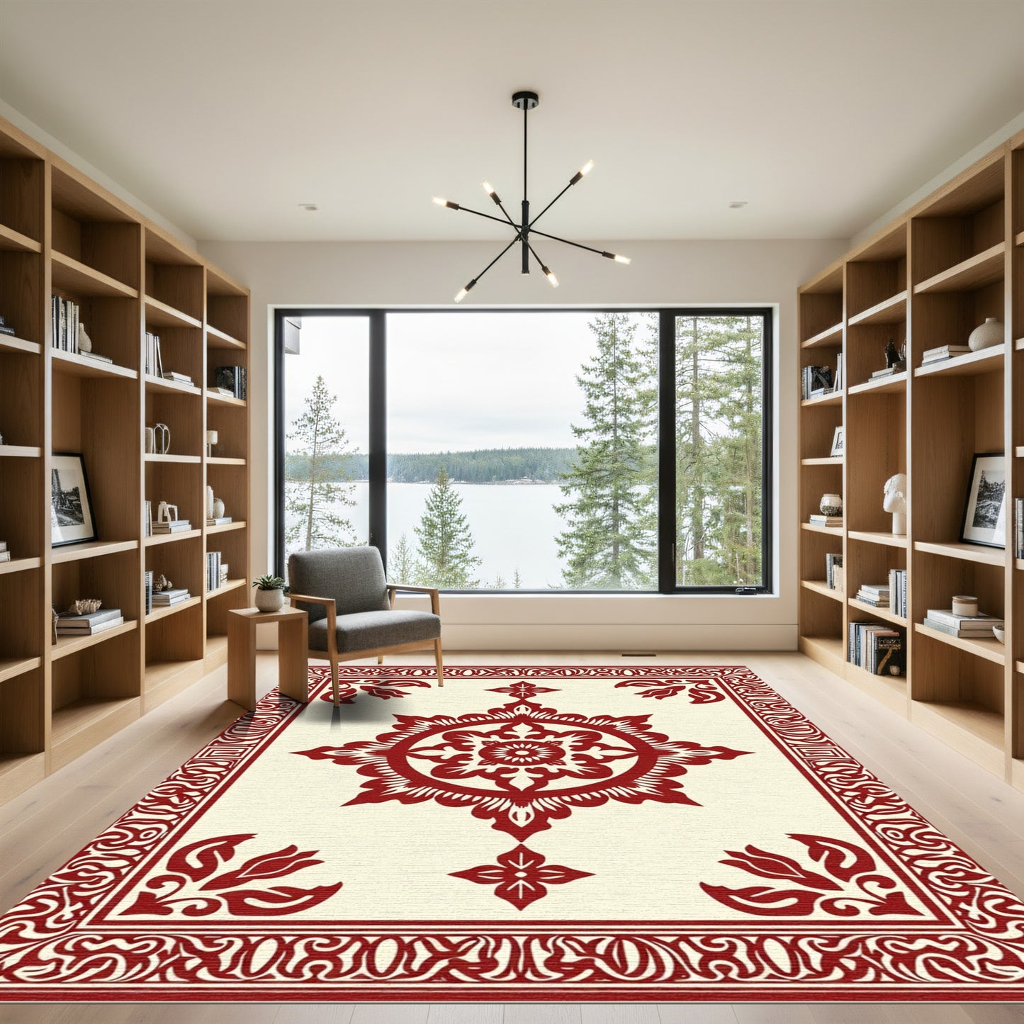 Crimson Medallion Floral Border Rug