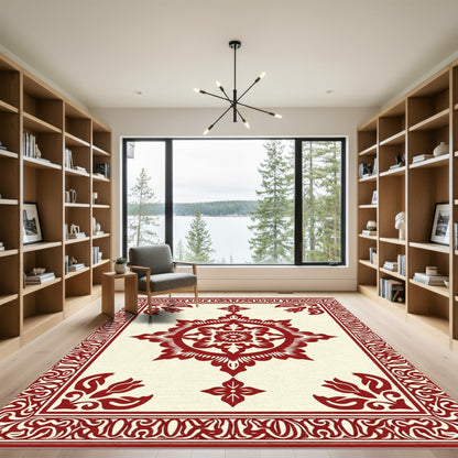 Crimson Medallion Floral Border Rug