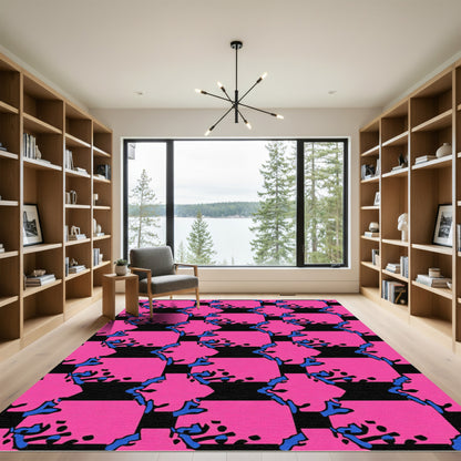 Bold Pink Blue Abstract Square Rug