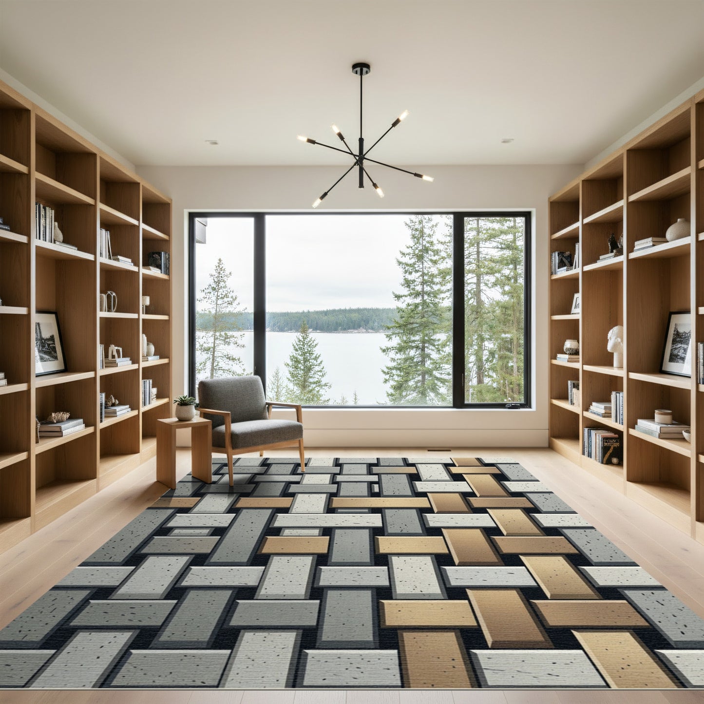 Geometric Woven Gray and Bronze Grid Rug