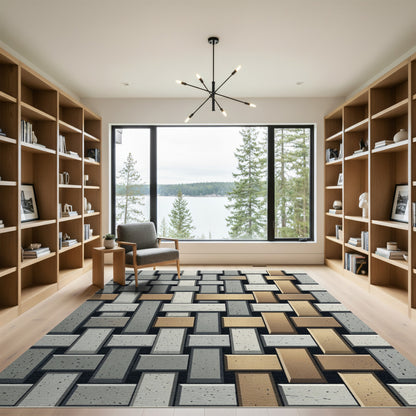Geometric Woven Gray and Bronze Grid Rug