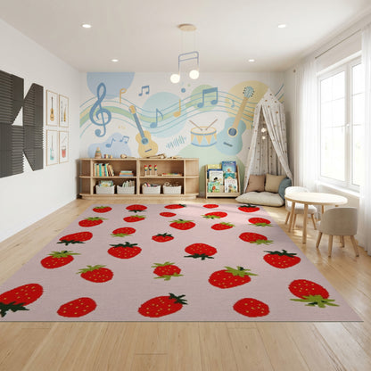 Whimsical Red Strawberry Pink Scatter Rug