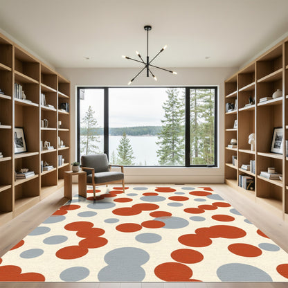 Red Gray Circles Scattered Composition Rug