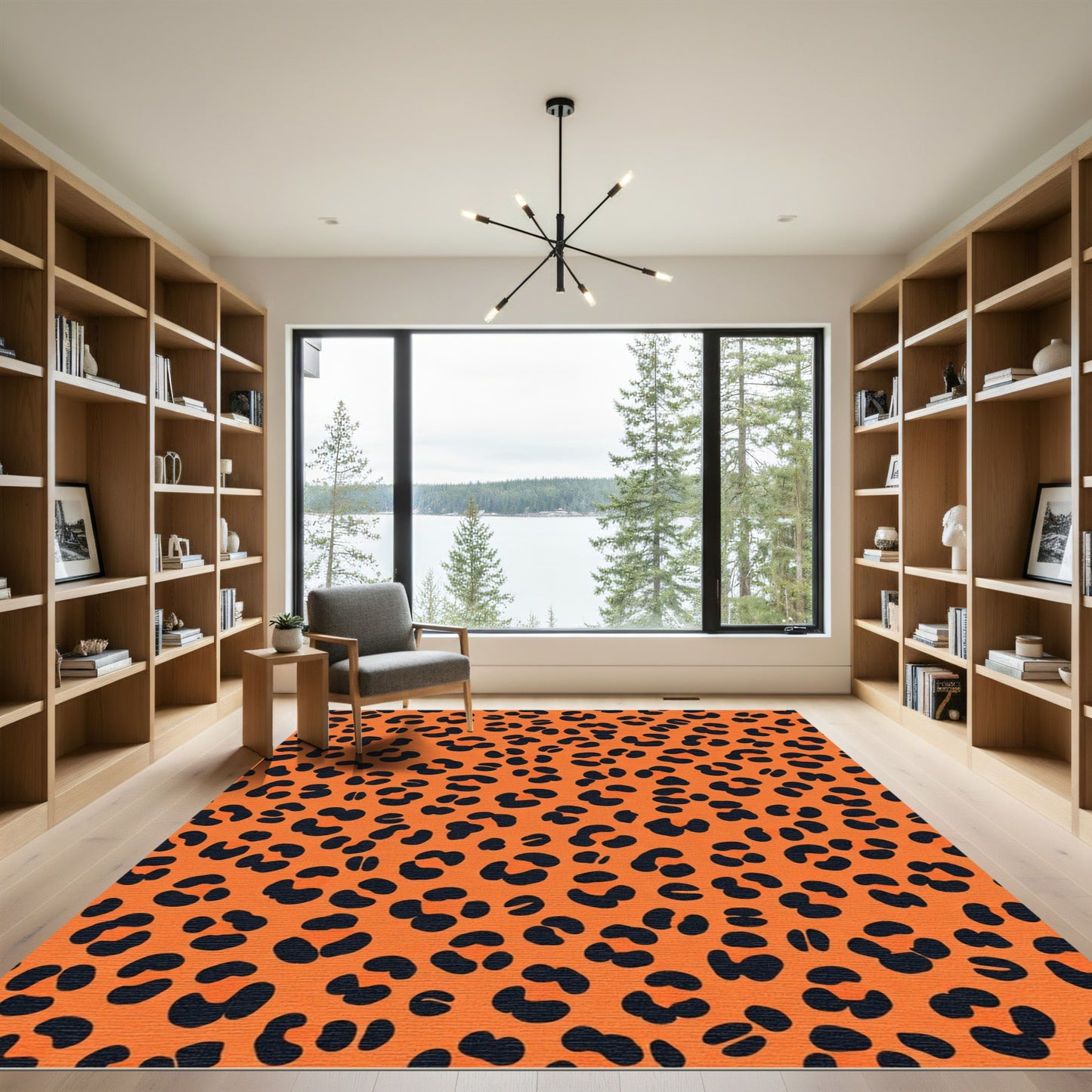 Vibrant Orange Black Spotted Jungle Rug