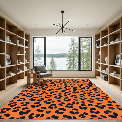 Vibrant Orange Black Spotted Jungle Rug