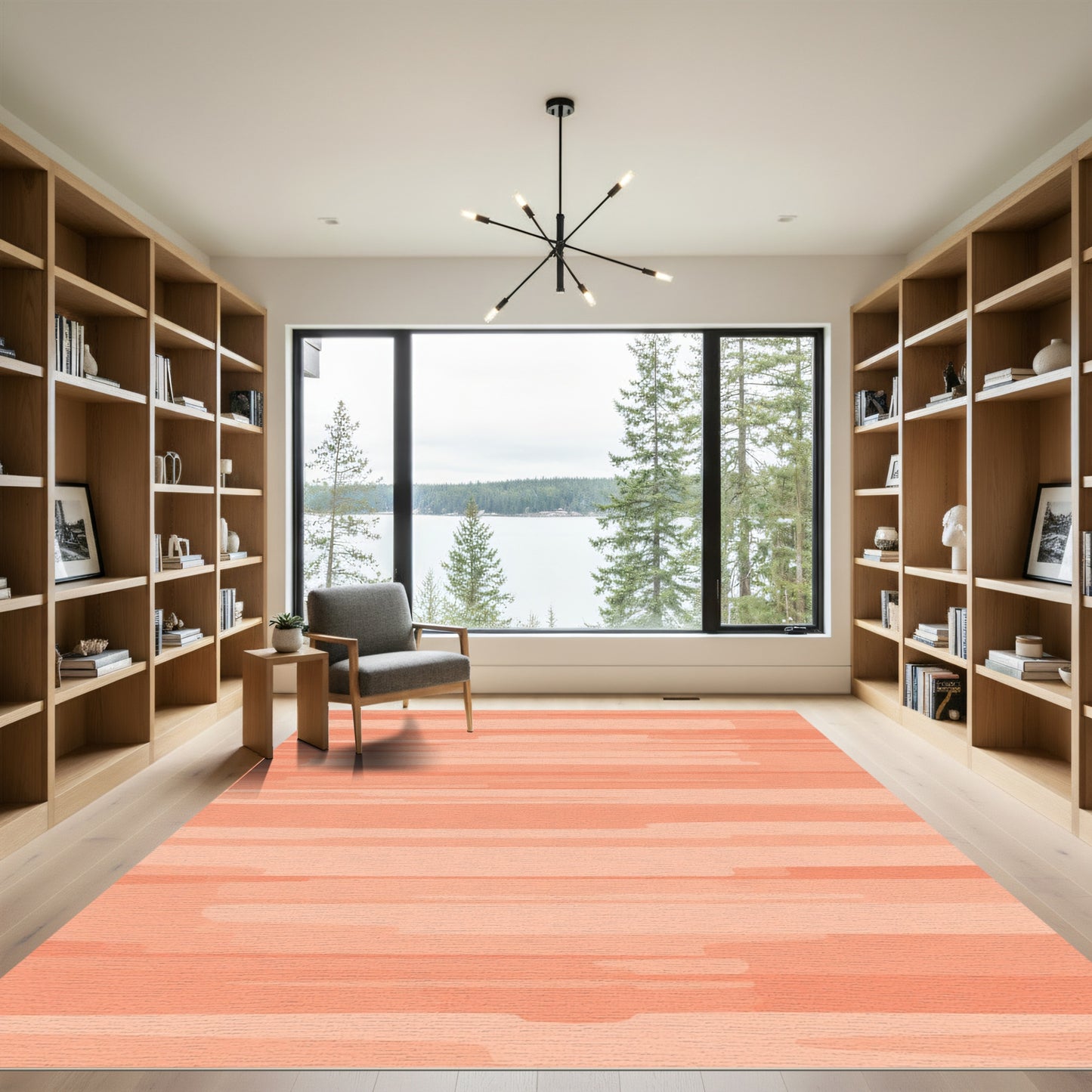Coral Horizontal Brushstroke Abstract Rug