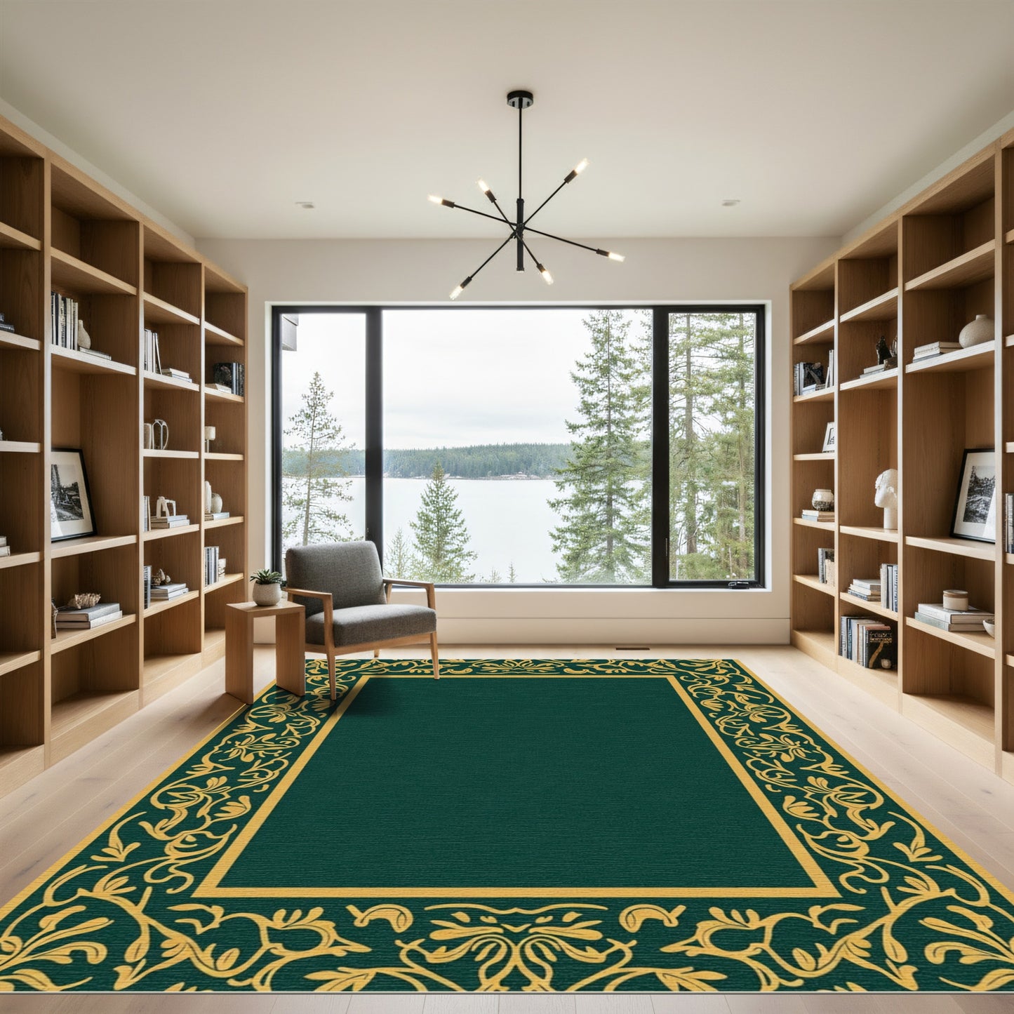 Emerald Gold Floral Frame Rug
