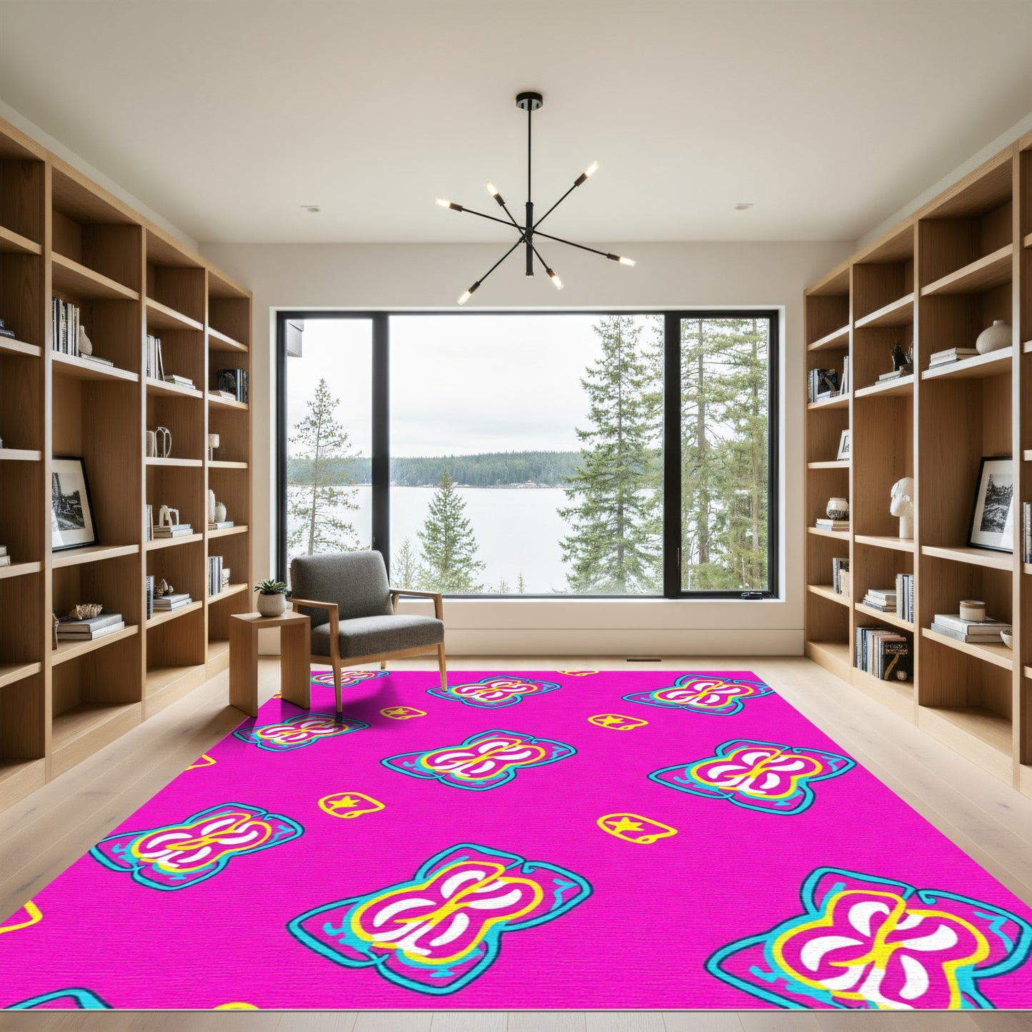 Bright Pink Floral Abstract Swirl Rug